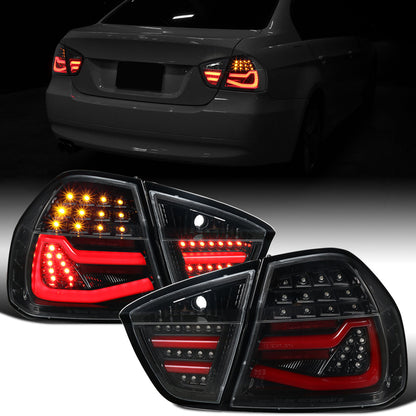 Ronnin - Fits 2006-2008 BMW E90 3-Series 325i 328i 330i Upgraded Replacement Full LED Driving Lights Tail Lamps Assembly Pair | Gloss Black