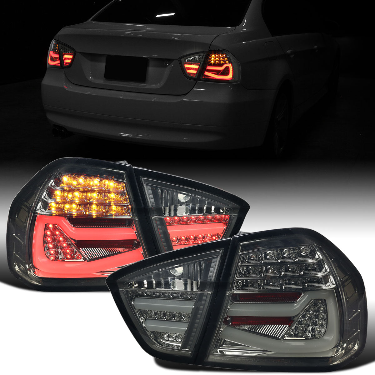 Ronnin - Fits 2006-2008 BMW E90 3-Series 325i 328i 330i Upgraded Replacement Full LED Driving Lights Tail Lamps Assembly Pair | Smoke