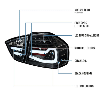 Ronnin - Fits 2006-2008 BMW E90 3-Series 325i 328i 330i Upgraded Replacement Full LED Driving Lights Tail Lamps Assembly Pair | Black
