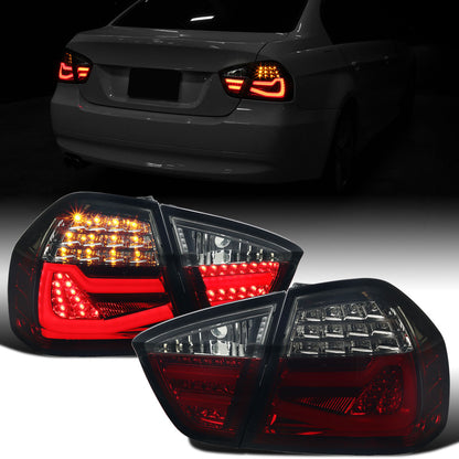 Ronnin - Fits 2006-2008 BMW E90 3-Series 325i 328i 330i Upgraded Replacement Full LED Driving Lights Tail Lamps Assembly Pair | Smoke/Red