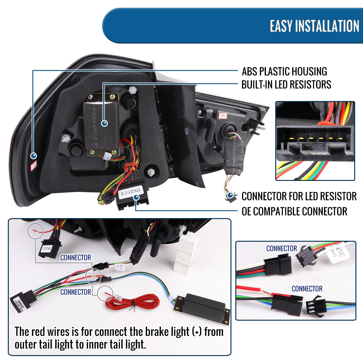 Ronnin - Fits 2009-2011 BMW E90 3-Series 325i 328i 330i Upgraded Replacement LED Tube Driving Lights Sequential Turn Signals Tail Lamps Assembly Pair | Gloss Black