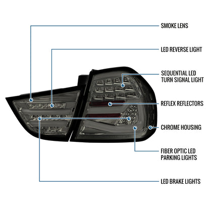 Ronnin - Fits 2009-2011 BMW E90 3-Series 325i 328i 330i Upgraded Replacement LED Tube Driving Lights Sequential Turn Signals Tail Lamps Assembly Pair | Smoke