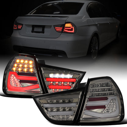 Ronnin - Fits 2009-2011 BMW E90 3-Series 325i 328i 330i Upgraded Replacement LED Tube Driving Lights Sequential Turn Signals Tail Lamps Assembly Pair | Smoke