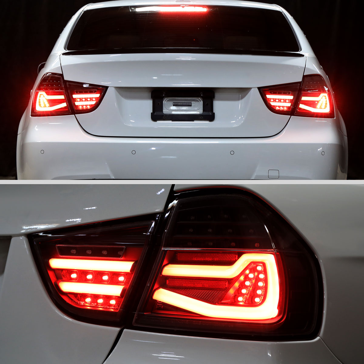 2009-2011 BMW E90 3-Series 325i 328i 330i Upgraded Replacement LED Tube Driving Lights Sequential Turn Signals Tail Lamps Assembly Pair | Black