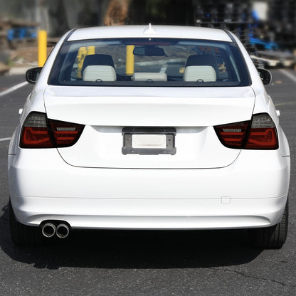 Ronnin - Fits 2009-2011 BMW E90 3-Series 325i 328i 330i Upgraded Replacement LED Tube Driving Lights Sequential Turn Signals Tail Lamps Assembly Pair | Smoke/Red