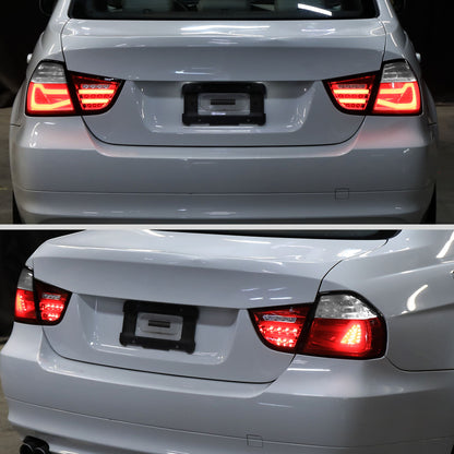 Ronnin - Fits 2009-2011 BMW E90 3-Series 325i 328i 330i Upgraded Replacement LED Tube Driving Lights Sequential Turn Signals Tail Lamps Assembly Pair | Red