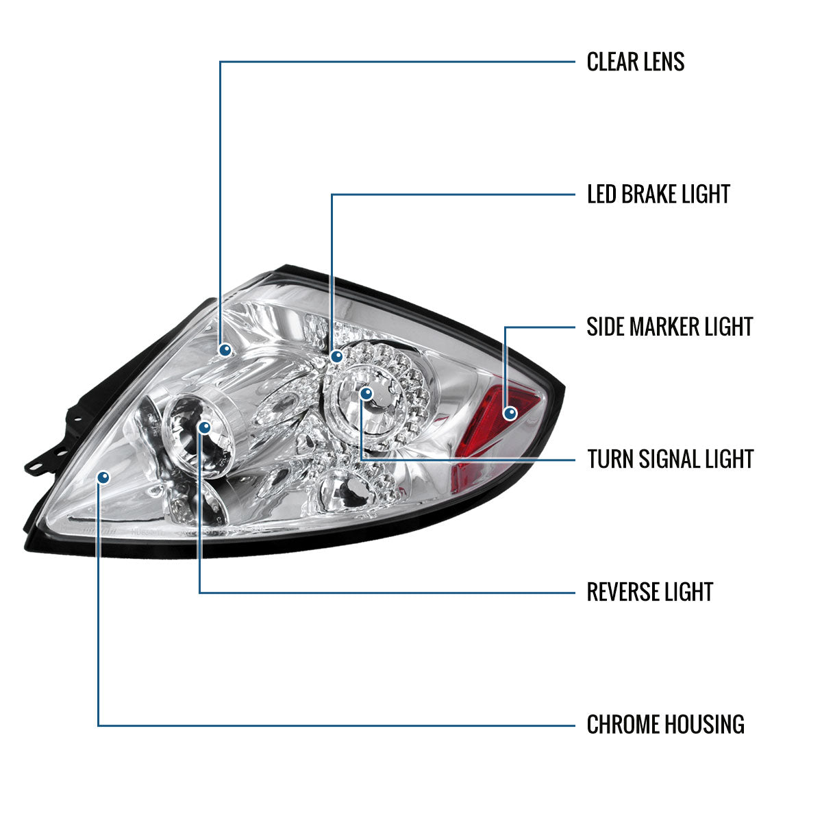 Ronnin - Fits 2006-2011 Mitsubishi Eclipse Tail Lights Upgrade Assembly LED Brake Lights Pair | Chrome