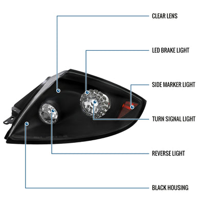 Ronnin - Compatible con Mitsubishi Eclipse 2006-2011, luces traseras, conjunto de mejora, luces de freno LED, par | Negro