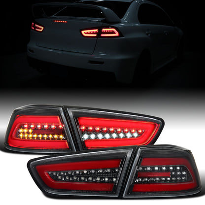 Ronnin - Fits 2008-2017 Mitsubishi Lancer Evolution Upgraded Replacement FULL LED Tail Lights Assembly | Gloss Black