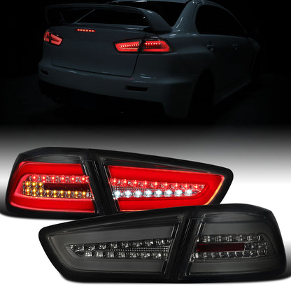 Ronnin - Fits 2008-2017 Mitsubishi Lancer Evolution Upgraded Replacement FULL LED Tail Lights Assembly | Smoke