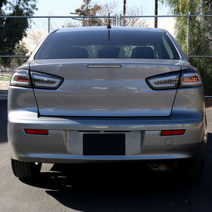 Ronnin - Fits 2008-2017 Mitsubishi Lancer Evolution Upgraded Replacement FULL LED Tail Lights Assembly | Black | White Tube