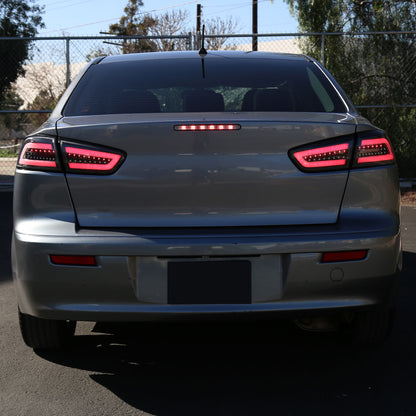 Ronnin - Fits 2008-2017 Mitsubishi Lancer Evolution Upgraded Replacement FULL LED Tail Lights Assembly | Black | White Tube