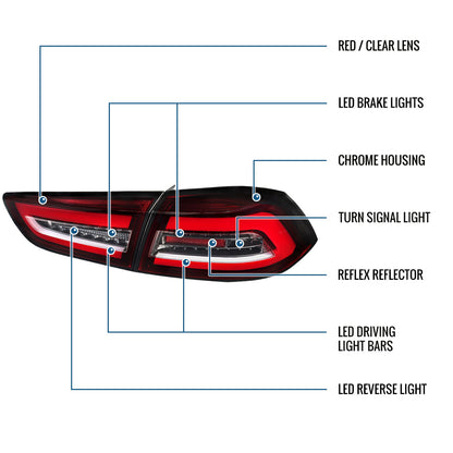 Ronnin - Fits 2008-2017 Mitsubishi Lancer Evolution Upgraded Replacement FULL LED Tail Lights Assembly | Red