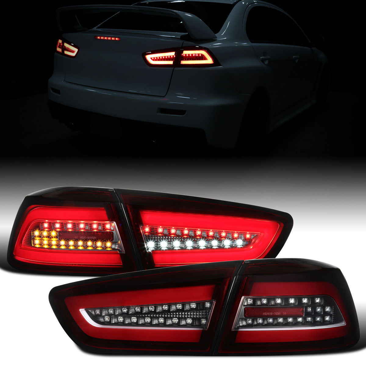 Ronnin - Fits 2008-2017 Mitsubishi Lancer Evolution Upgraded Replacement FULL LED Tail Lights Assembly | Red