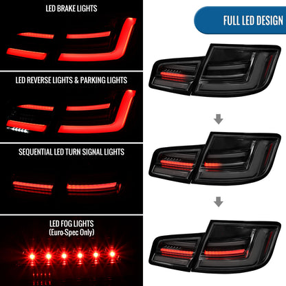 2011-2013 BMW 528i 535i M5 Full LED Sequential Turn Signal Tail Lights Pair | Black Smoke