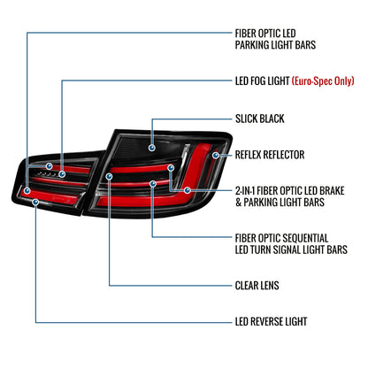 2011-2013 BMW 528i 535i M5 Full LED Sequential Turn Signal Tail Lights Pair | Gloss Black
