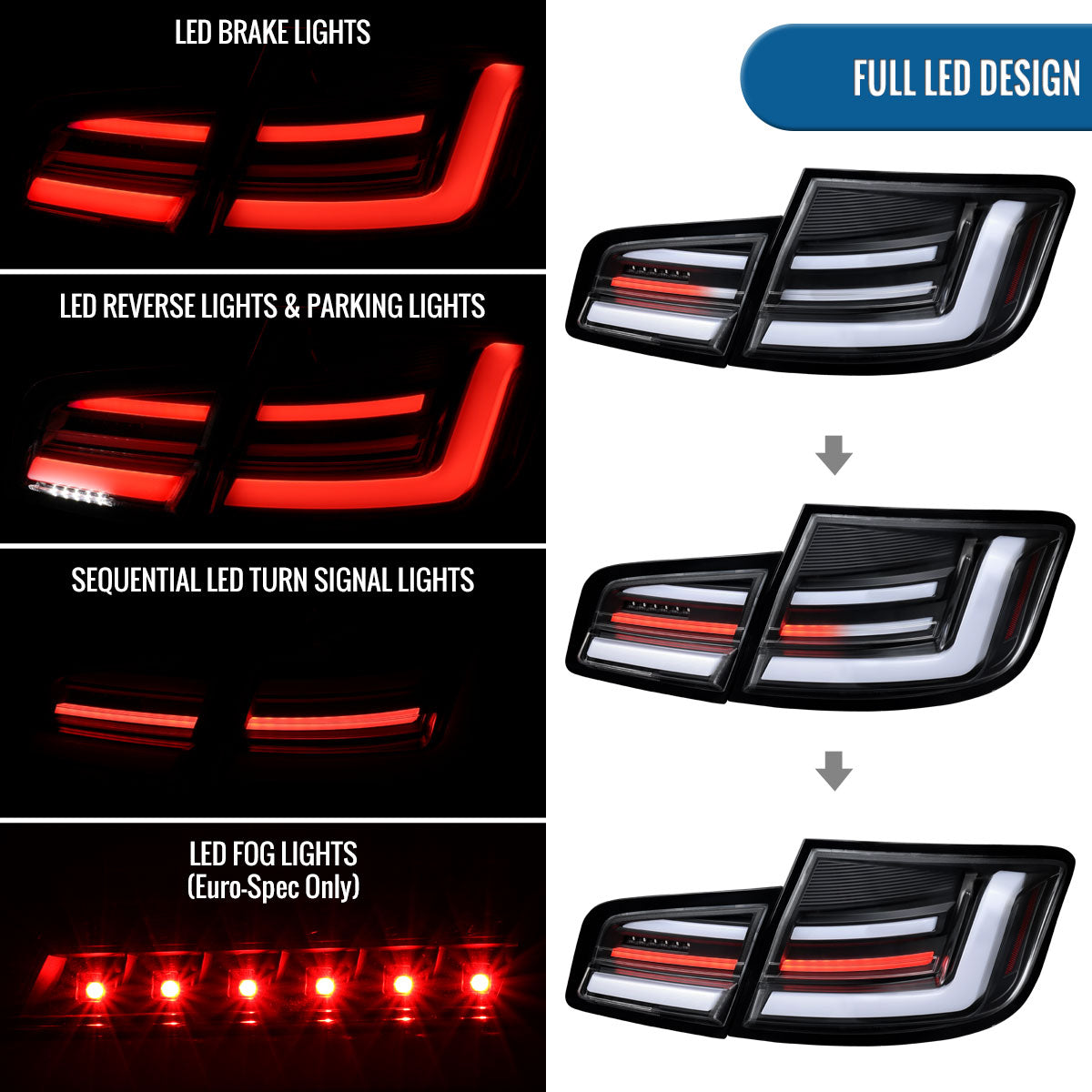 2011-2013 BMW 528i 535i M5 Full LED Sequential Turn Signal Tail Lights Pair | Gloss Black
