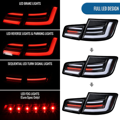 2011-2013 BMW 528i 535i M5 Full LED Sequential Turn Signal Tail Lights Pair | Gloss Black