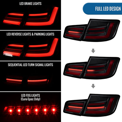 2011-2013 BMW 528i 535i M5 Full LED Sequential Turn Signal Tail Lights Pair | Black Smoke