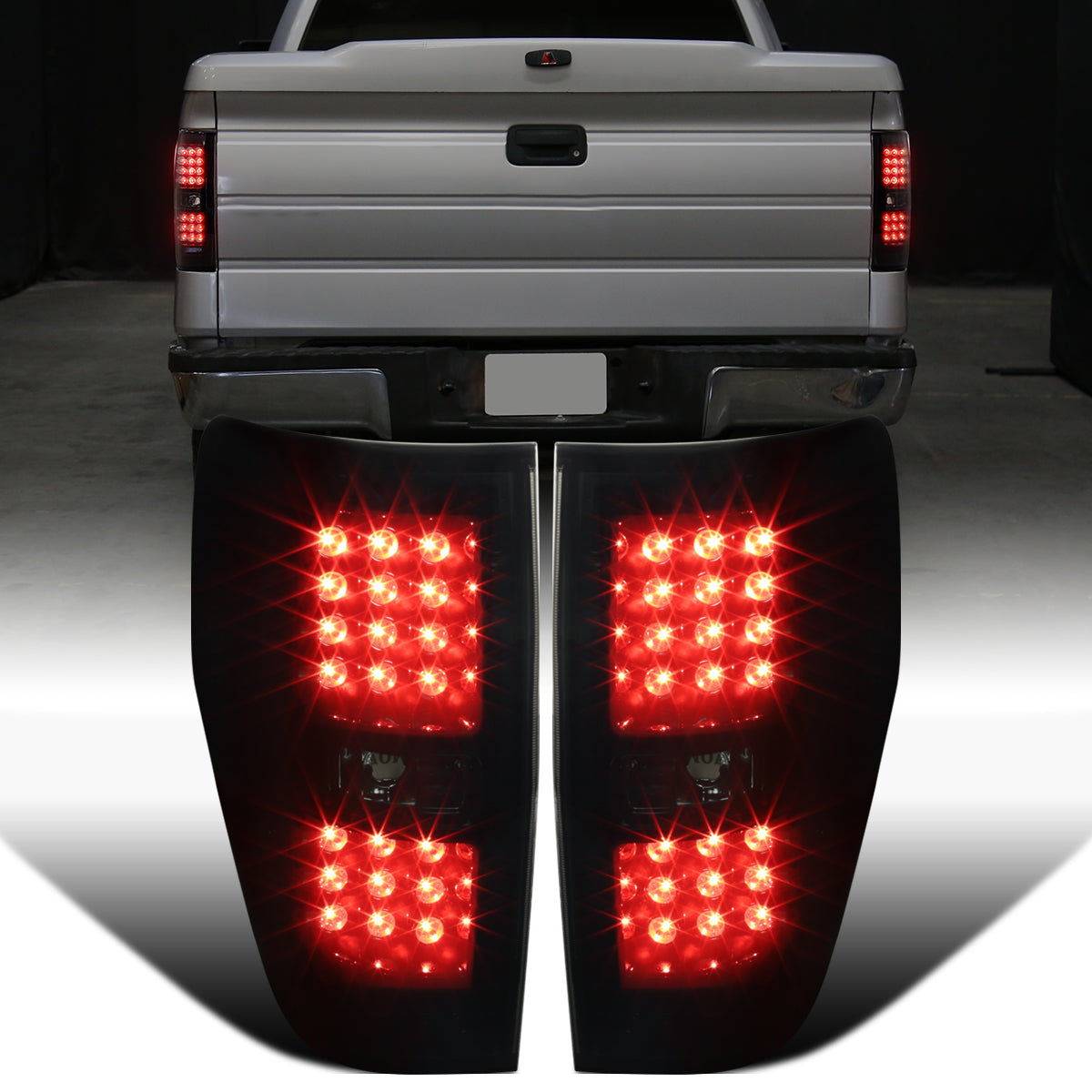 Ronnin - Fits 2009-2014 Ford F150 Upgrade Tail Lights Assembly LED Integrated Brake and Turn Signal Lights Pair | Black Smoke