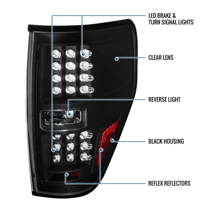 Ronnin - Fits 2009-2014 Ford F150 Upgrade Tail Lights Assembly LED Integrated Brake and Turn Signal Lights Pair | Black