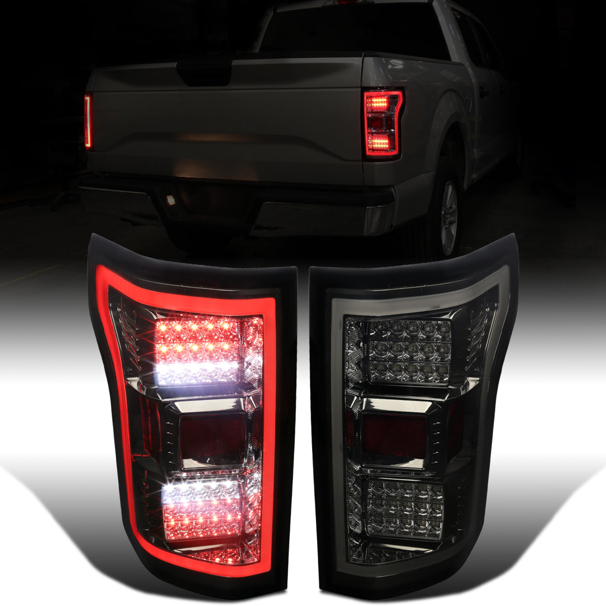 Ronnin - Fits 2018-2020 Ford F150 Replacement Full LED Tail Lights Assembly Pair | Smoke