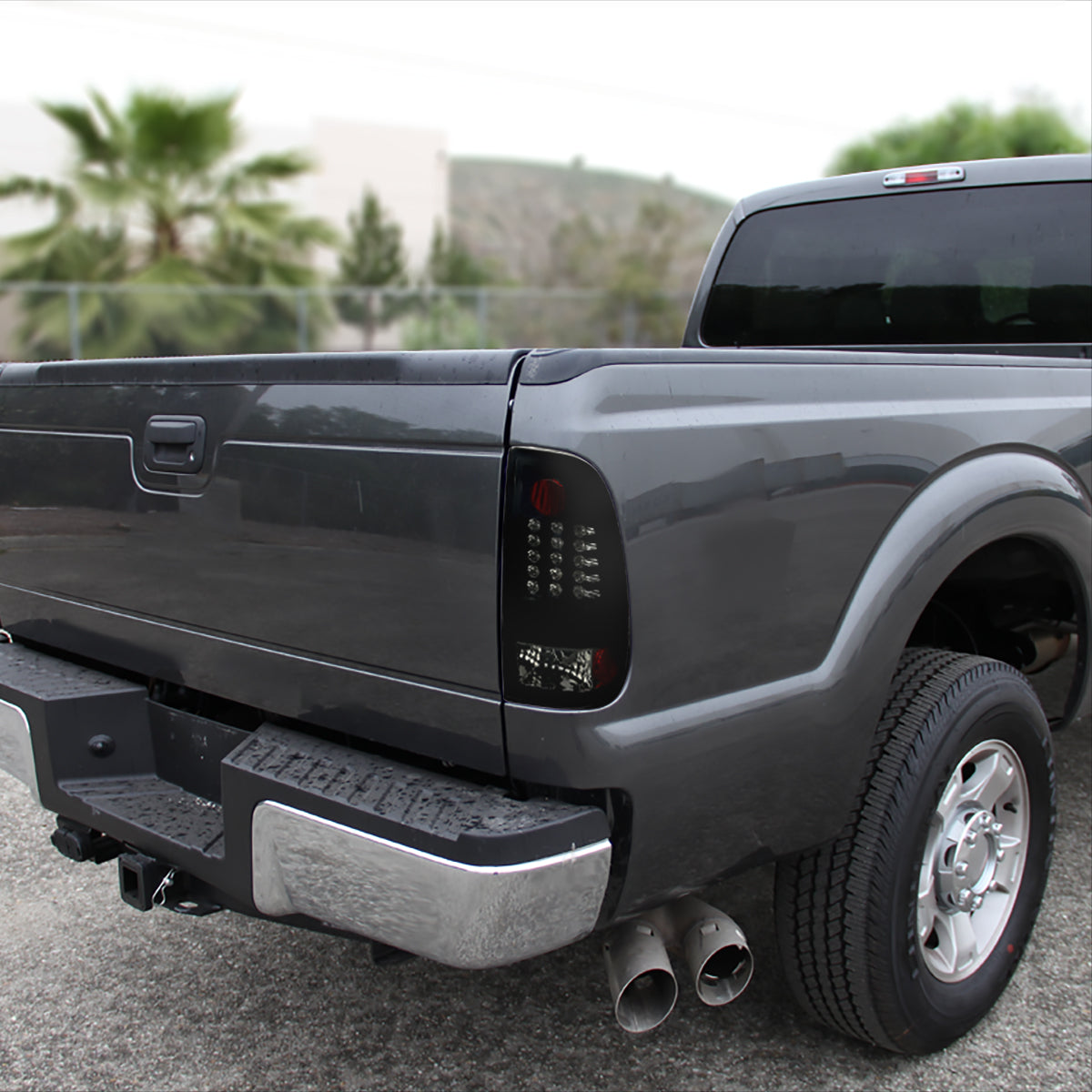 Ronnin - Compatible con luces traseras LED integradas con señal de giro y luces de freno para Ford F250 F350 F450 F550 2008-2016 | Par ahumado negro