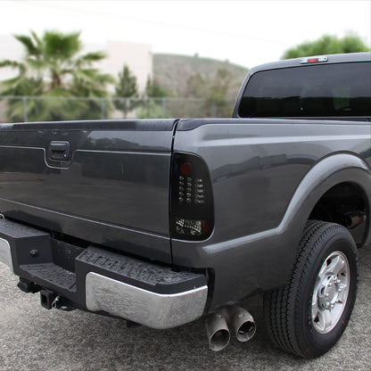 Ronnin - Compatible con luces traseras LED integradas con señal de giro y luces de freno para Ford F250 F350 F450 F550 2008-2016 | Par ahumado negro