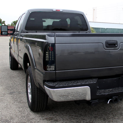 Ronnin - Compatible con luces traseras LED integradas con señal de giro y luces de freno para Ford F250 F350 F450 F550 2008-2016 | Par ahumado negro