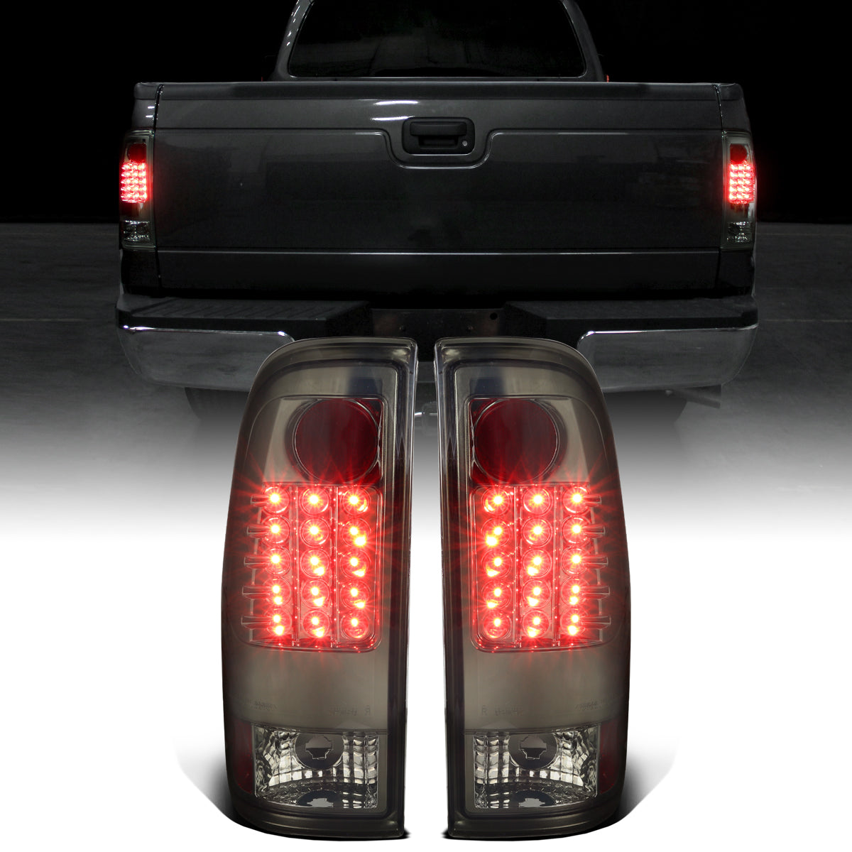 Ronnin - Compatible con las luces traseras de Ford F250 F350 F450 F550 de 2008-2016, conjunto integrado de luces LED de giro y luces de freno, par | Ahumado