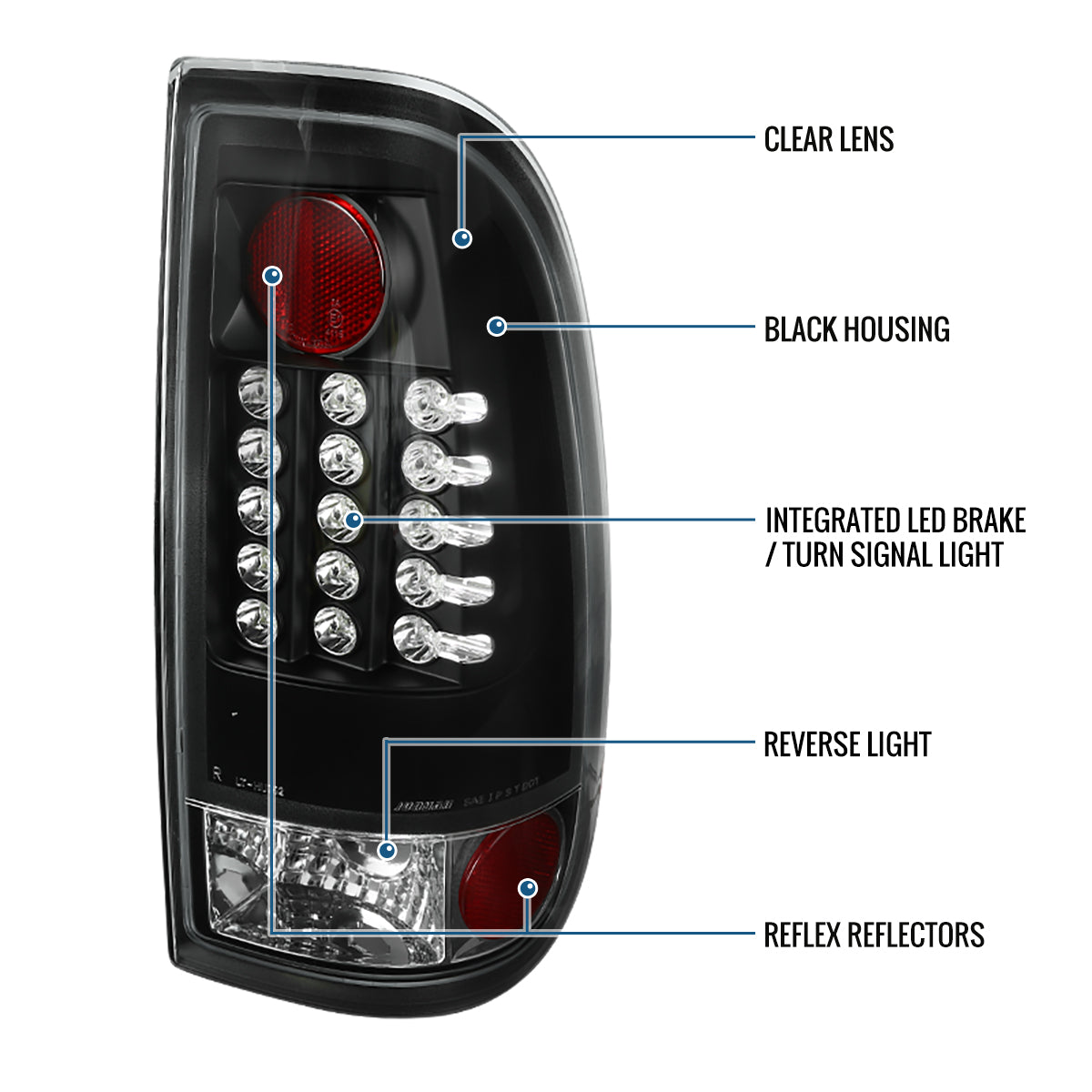 2008-2016 Ford F250 F350 F450 F550 Tail Lights Assembly Integrated LED Turn Signal Lights and Brake Lights Pair | Black
