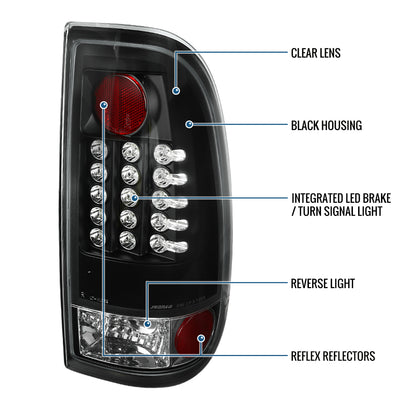2008-2016 Ford F250 F350 F450 F550 Tail Lights Assembly Integrated LED Turn Signal Lights and Brake Lights Pair | Black