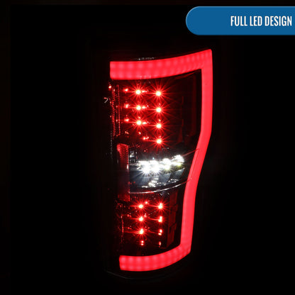 Ronnin - Fits 2017-2019 Ford F250 F350 F450 F550 Super Duty Upgraded Full LED Tail Lights Integrated Brake + Turn Signal Assembly Pair | Gloss Black
