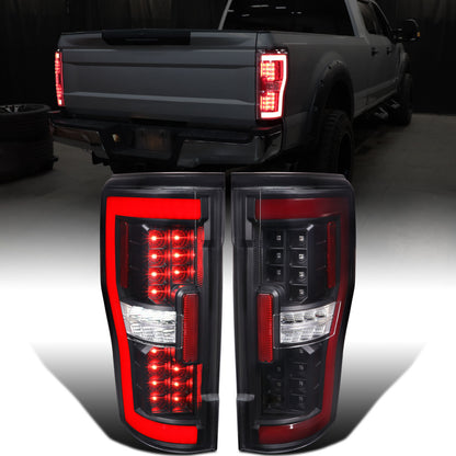 Ronnin - Fits 2017-2019 Ford F250 F350 F450 F550 Super Duty Upgraded Full LED Tail Lights Integrated Brake + Turn Signal Assembly Pair | Black