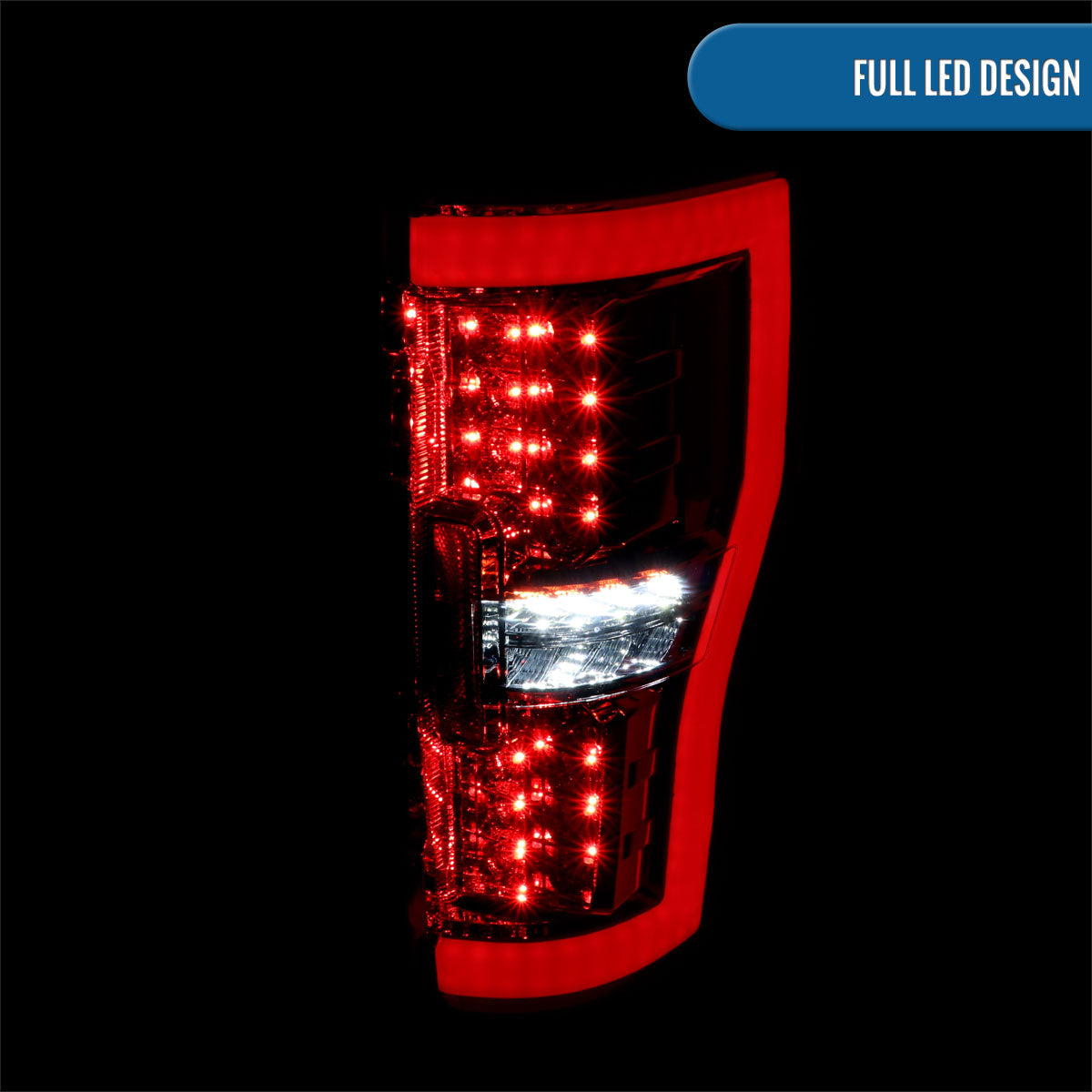 Ronnin - Fits 2017-2019 Ford F250 F350 F450 F550 Super Duty Upgraded Full LED Tail Lights Integrated Brake + Turn Signal Assembly Pair | Red