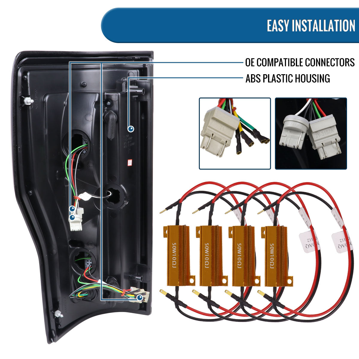 Ronnin - Fits 2017-2019 Ford F250 F350 F450 F550 Super Duty Upgraded Full LED Tail Lights Integrated Brake + Turn Signal Assembly Pair | Red
