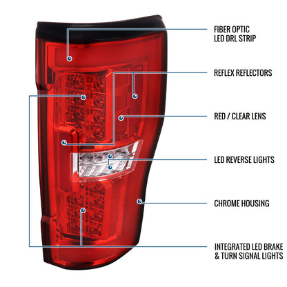 Ronnin - Fits 2017-2019 Ford F250 F350 F450 F550 Super Duty Upgraded Full LED Tail Lights Integrated Brake + Turn Signal Assembly Pair | Red
