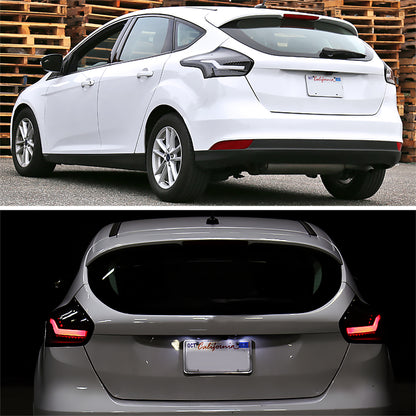 Ronnin - Fits 2015-2018 Ford Focus Hatchback US Spec Upgraded Full LED Tail Lights Assembly Pair | Black