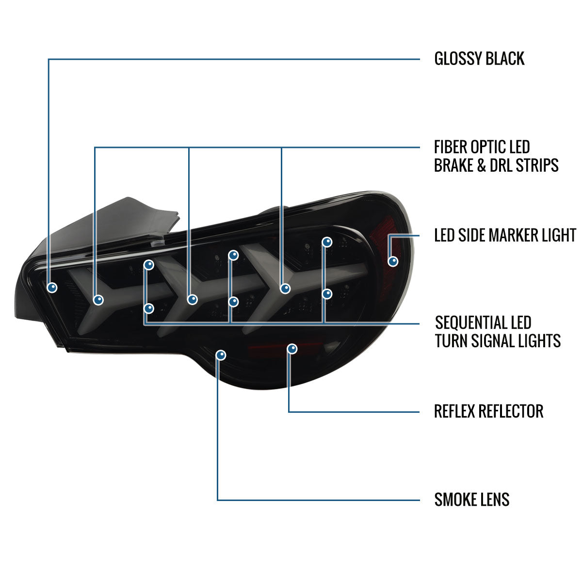 2013-2016 Scion FR-S Subaru BRZ Full LED Y-Shaped Running Tube Sequential Turn Signals Tail Lights Assembly Pair | Black Smoke