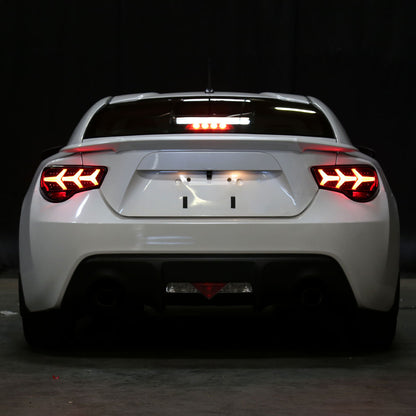2013-2016 Scion FR-S Subaru BRZ Full LED Y-Shaped Running Tube Sequential Turn Signals Tail Lights Assembly Pair | Black Smoke