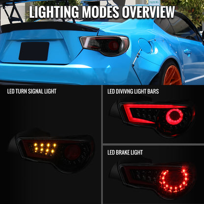 Ronnin - Compatible con Scion FR-S 2013-2016 Subaru BRZ | Luces Traseras LED Completas con Tubo de Fibra Óptica | Par | Negro Brillante