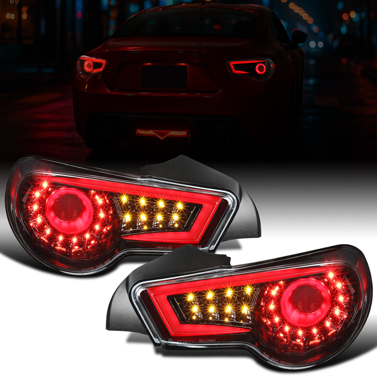 Ronnin - Compatible con Scion FR-S 2013-2016 Subaru BRZ | Luces Traseras LED Completas con Tubo de Fibra Óptica | Par | Negro Brillante