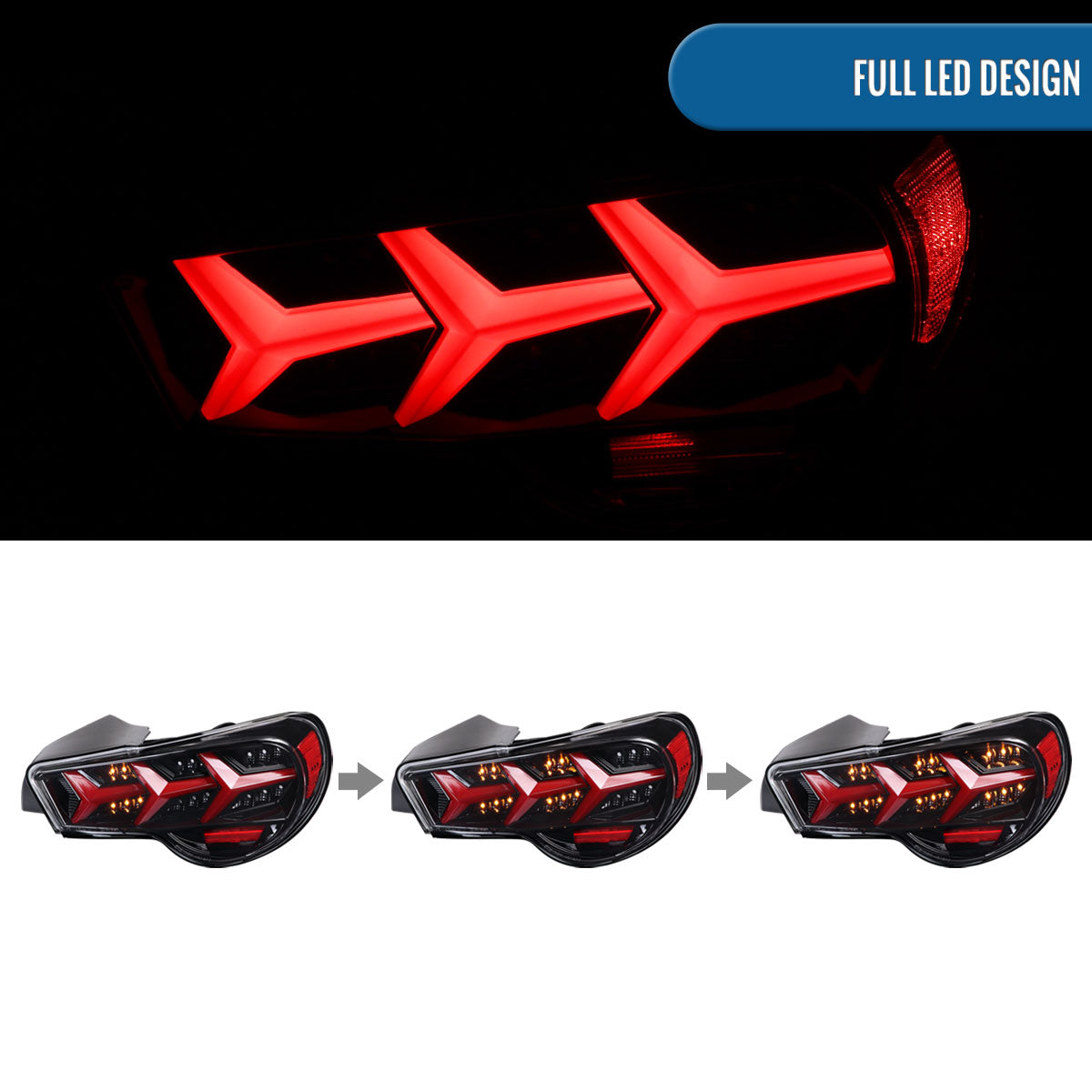Ronnin - Se adapta a Scion FR-S 2013-2016 Subaru BRZ Luces traseras con tubo LED en forma de Y y direccionales secuenciales | Negro brillante