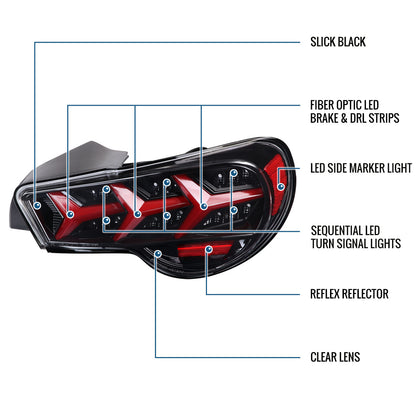Ronnin - Se adapta a Scion FR-S 2013-2016 Subaru BRZ Luces traseras con tubo LED en forma de Y y direccionales secuenciales | Negro brillante