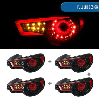 Ronnin - Se adapta a Scion FR-S Subaru BRZ 2013-2016 Luces traseras LED completas con intermitentes secuenciales par | Negro Brillante