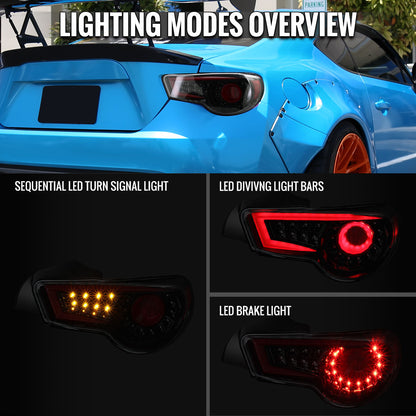 Ronnin - Se adapta a Scion FR-S Subaru BRZ 2013-2016 Luces traseras LED completas con intermitentes secuenciales par | Negro Brillante