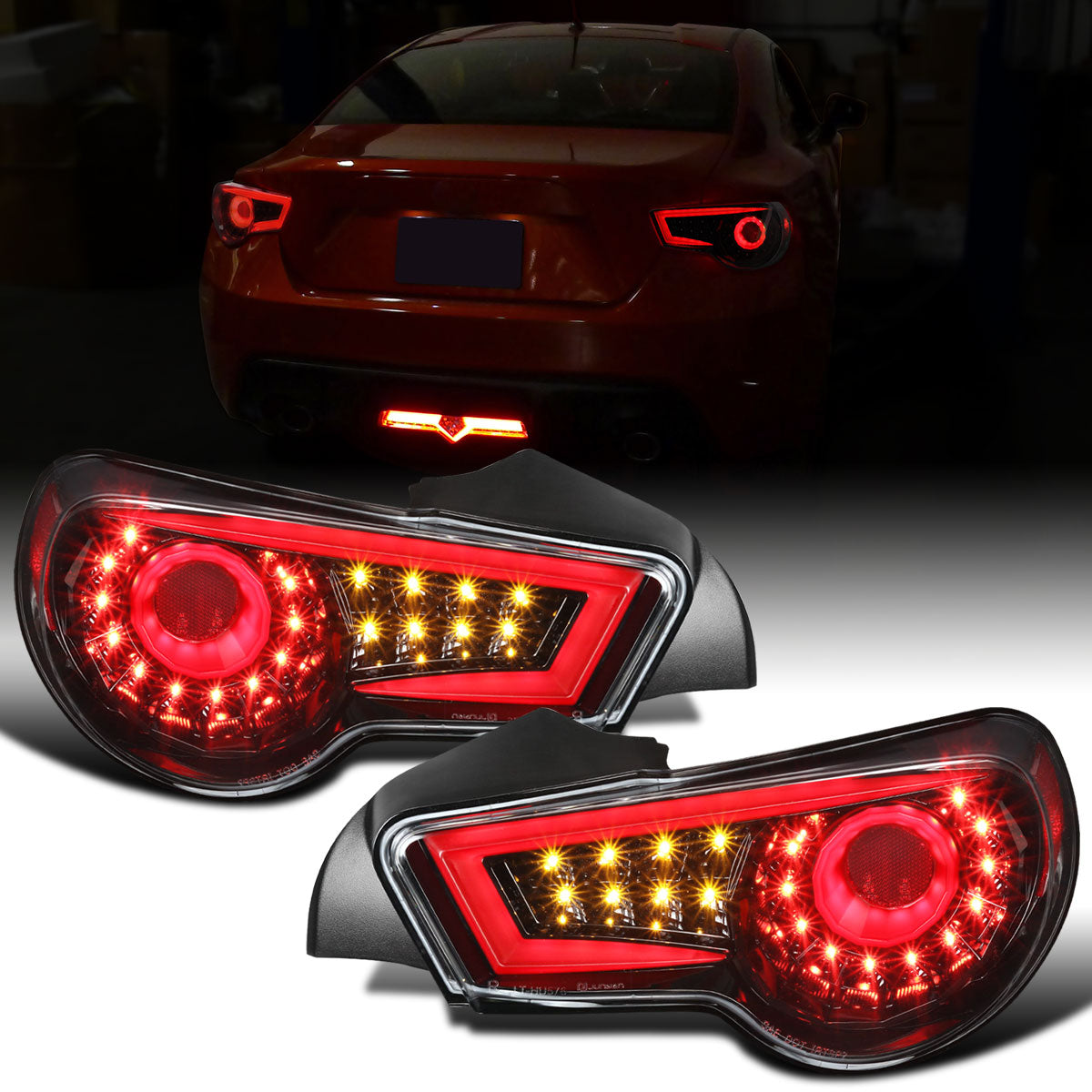 Ronnin - Se adapta a Scion FR-S Subaru BRZ 2013-2016 Luces traseras LED completas con intermitentes secuenciales par | Negro Brillante