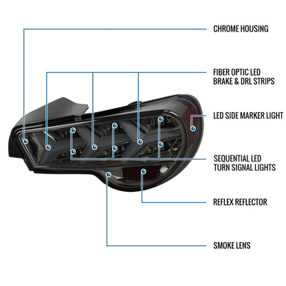 Ronnin - Compatible con Scion FR-S Subaru BRZ 2013-2016 Par de luces traseras con tubo de circulación en forma de Y LED completo y direccionales secuenciales | Ahumado
