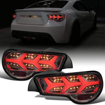 Ronnin - Compatible con Scion FR-S Subaru BRZ 2013-2016 Par de luces traseras con tubo de circulación en forma de Y LED completo y direccionales secuenciales | Ahumado