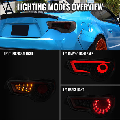 Ronnin - Se adapta a Scion FR-S Subaru BRZ 2013-2016 Faros traseros Full LED Tubo de fibra óptica Luces de circulación de conjunto Par | Negro